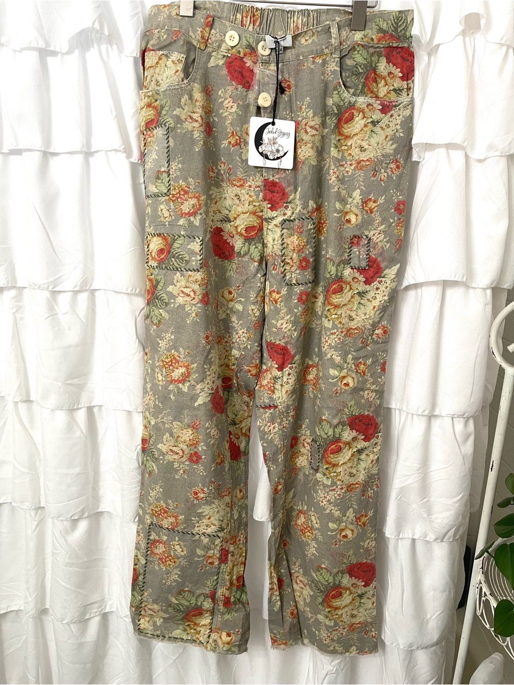 Jaded Gypsy floral meadows traveler Straight-Leg Pants NWT L/XL